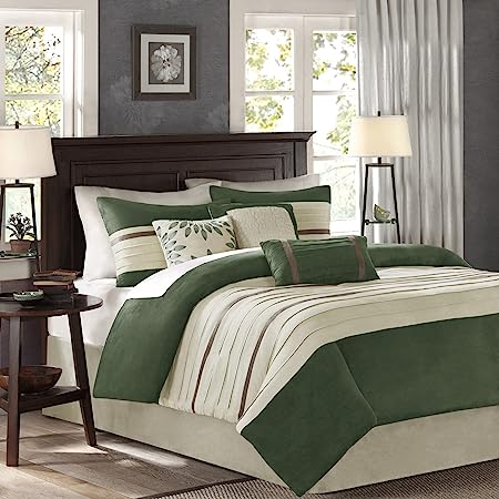 Palmer Comforter Set-Luxury Faux Suede Design, Striped Accent, All Season Down Alternative Bedding