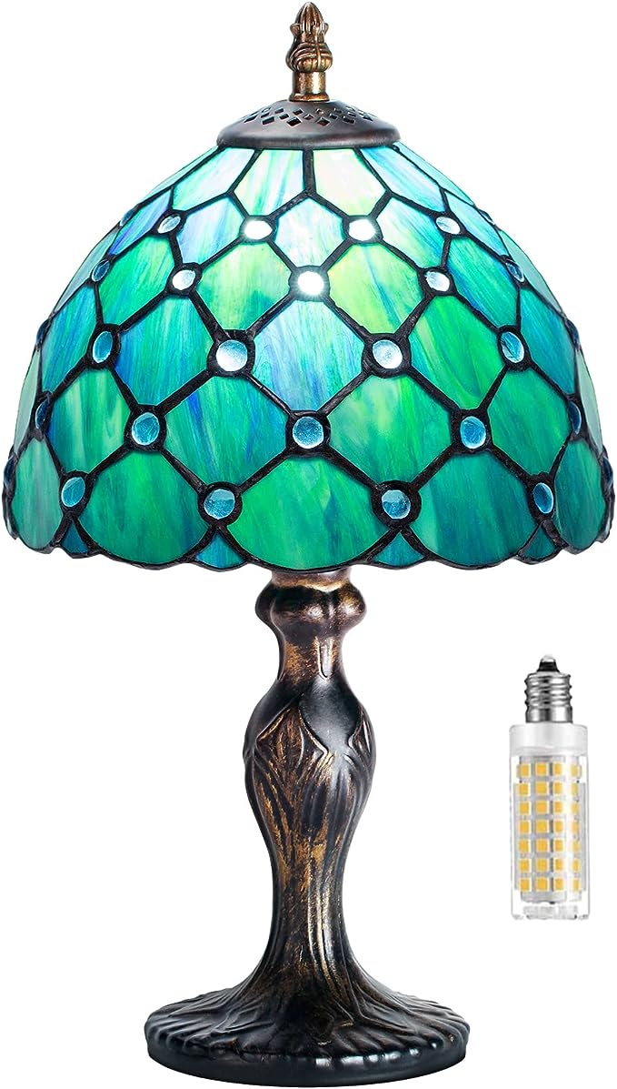 Tiffany Table Lamp Stained Glass Crystal Bead Style Table Light