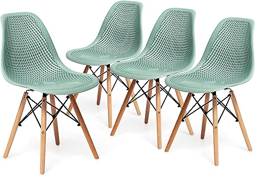 Set of 4 Modern Dining Chairs, Outdoor Indoor Shell PP Lounge Side Chairs