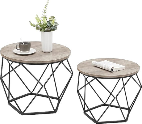 Small Coffee Table Set of 2, Round Coffee Table with Steel Frame