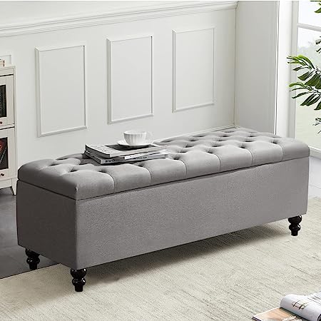 Storage Ottoman 50.2 Inches Upholstered Fabric Storage Ottoman Bench