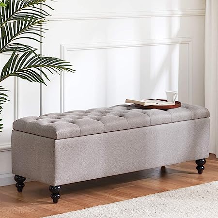 Button-Tufted Ottoman with Storage in Upholstered Fabrics