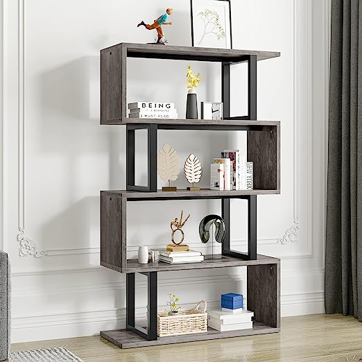 5-Tier Bookshelf, S-Shaped Z-Shelf Bookshelves and Bookcase,