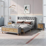 4 Pieces Bedroom Furniture Set, Queen Size Upholstered Bed with Storage Bench and 2 Nightstands