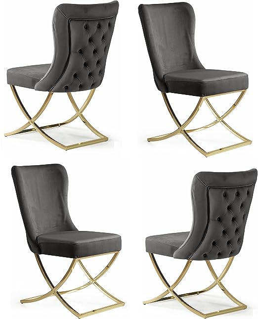 Royal Collection Dining Chair, Set of 4, Microfiber, Beige/Gold Legs