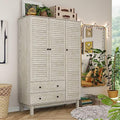 3 Shutter Door Wardorbe Closet with Drawers & Shelves, Armoire Wardrobe Closet with Hanging Rod