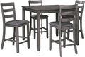 Coviar 5 Piece Counter Height Dining Set, Includes Table & 4 Barstools, Brown