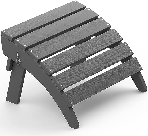 Folding Adirondack Ottoman, No-Assembly Outdoor Footrest, Weather Resistant Patio Footstool