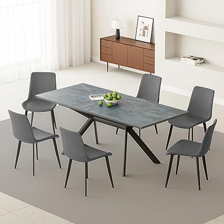 71" Extendable Dining Table Set, Kitchen Table and Chairs for 6