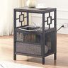 End Table with Charging Station, Industrial Side Table with USB Ports and Outlets, Bedside Tables with Door, 3-Tier Nightstand