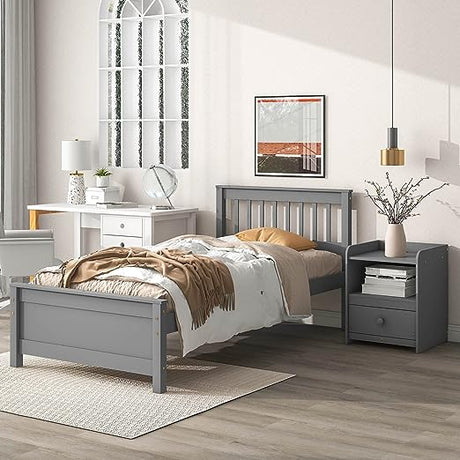 Bedroom Furniture Set with 1 Twin Beds Frame & 1 Nightstand