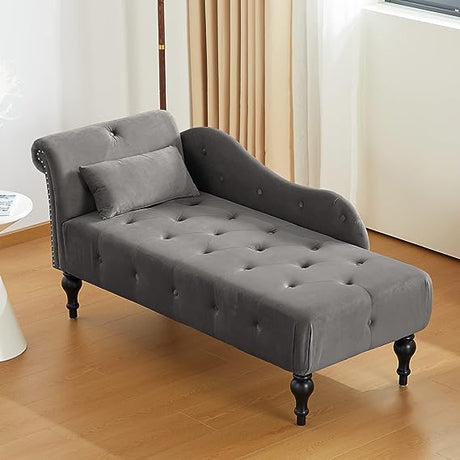 Tufted Upholstered Velvet Rolled Arm Chaise Lounges Indoor Chair