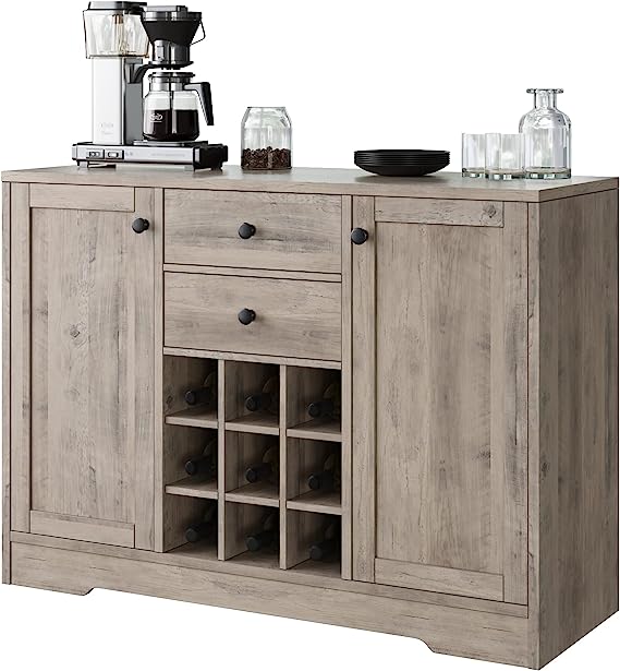 Coffee Bar Cabinet, Modern Farmhouse Buffet Sideboard Cabinet with Storage Drawers