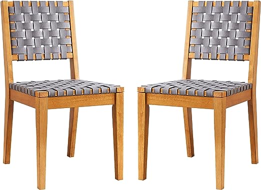 Faux Leather Woven Dining Chair with Wood Frame