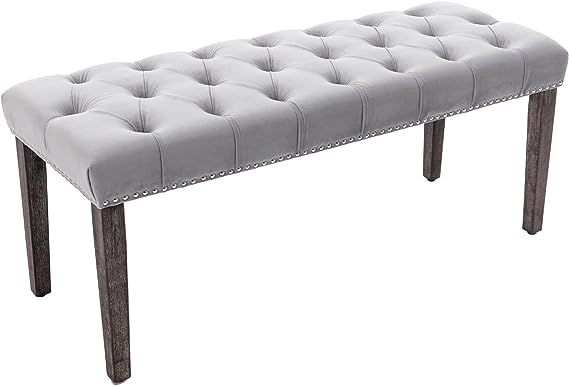 Button-Tufted Ottoman Bench, Upholstered Bedroom Benches Velvet Footrest Stool