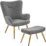 Accent Chair and Ottoman Set, Sherpa Armchair with Golden Metal Legs