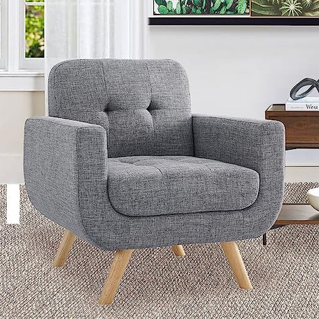 Elena Contemporary Accent Armchair with Linen Upholstery Living Room Furniture