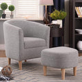 Modern Accent Chair, Upholstered Arm Chair Linen Fabric Single Sofa Chair with Ottoman Foot Rest