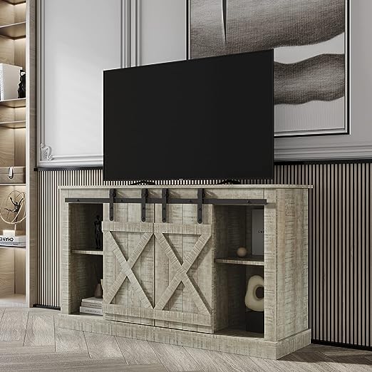 TV Stand with Sliding Barn Door, Farmhouse Entertainment Console Center for TV