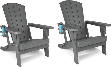 Tall Adirondack Chairs Set of 2, Balcony Chair with Connecting Tray