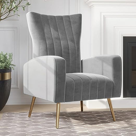 Velvet Accent Chairs for Living Room, Modern Upholstered Wingback Vanity Chair