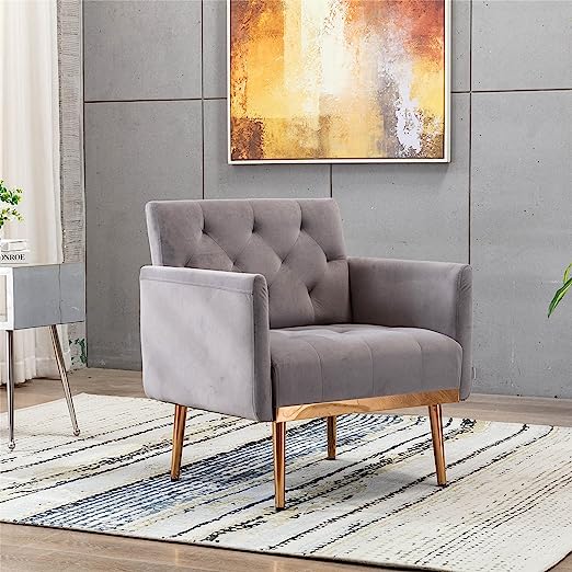 Modern Velvet Accent Chair, Living Room, Bedroom Leisure Single Sofa Chair (with Gold Metal feet)