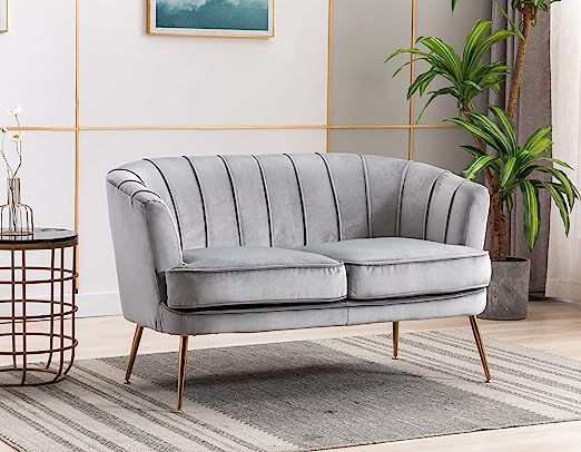 Contemporary Velvet Loveseat Chair with Gold-Finished Metal Legs, 2-Seat Sofa