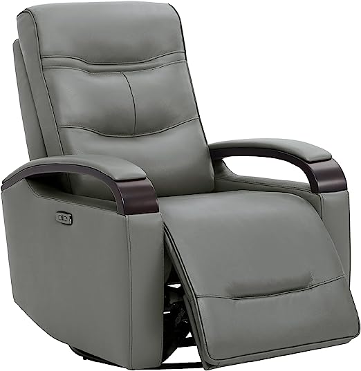 Genuine Leather Power Swivel Glider Rocker Recliner, USB Charge Power Headrest Wooden Contrast