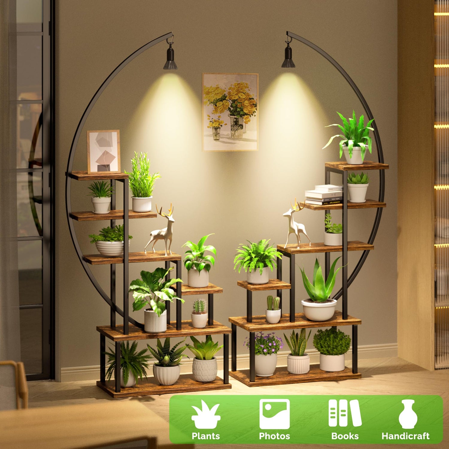 Indoor plant rack with full-spectrum LED grow lights