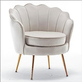 Velvet Barrel Accent Chair with Scalloped Silhouette and Gold Metal Legs