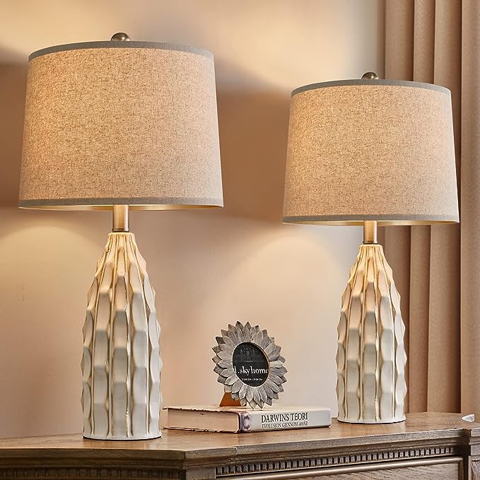 20.5 inches Modern Ceramic White Bedside Lamp Set of 2