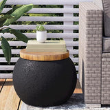 Outdoor End Table, Drum Side Table Faux-Wood Top