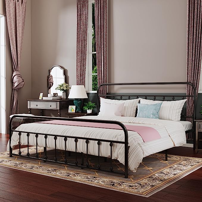 Metal Bed Frame , Victorian Vintage Style Headboard and Footboard