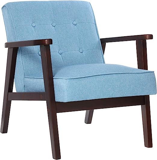 Leisure Chair with Solid Wood Armrest and Feet, Mid-Century Modern Accent Sofa