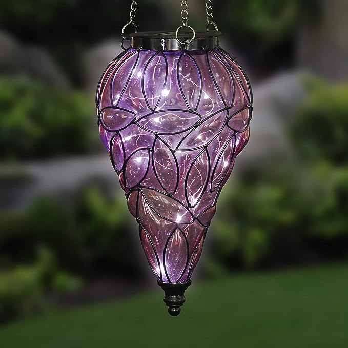 Outdoor Garden Solar Lights, Tear-Shaped Glass Metal Hanging Lantern