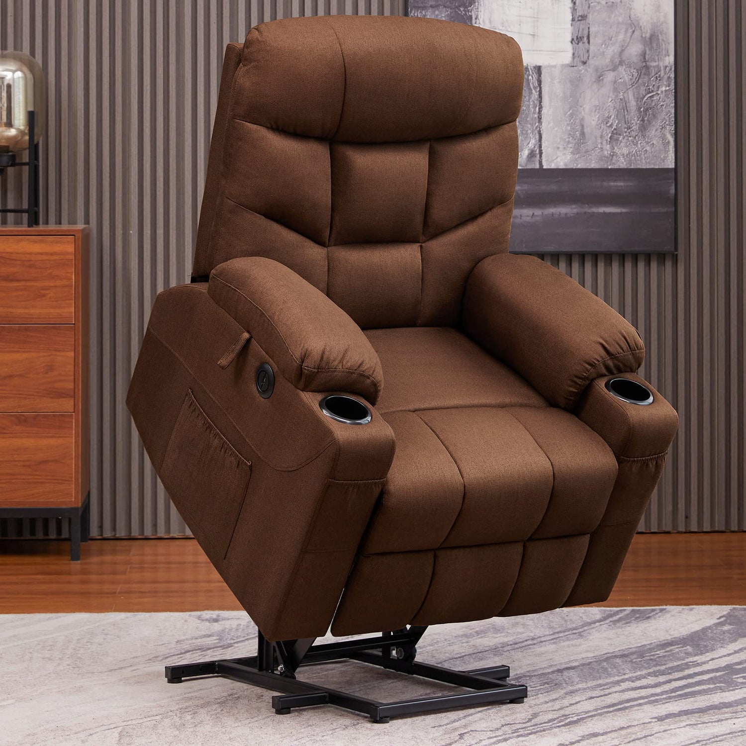 LiftWell Heated Power Lift Recliner – Brown Wingback