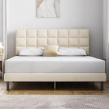 Twin Bed Frame Upholstered Platform with Headboard and Strong Wooden Slats