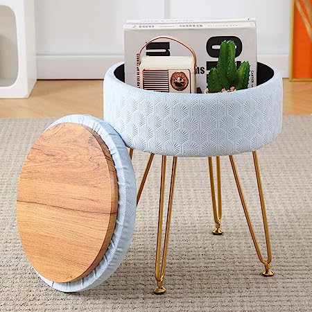 Cpintltr Velvet Storage Ottoman Round Footrest Stool Multifunctional Upholstered Ottoman