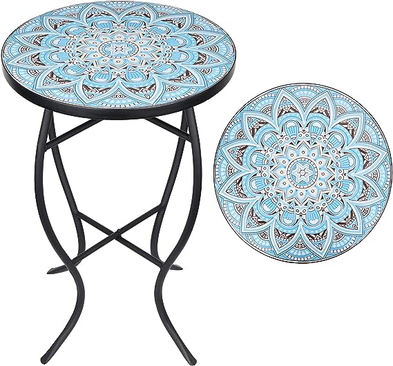 Mosaic Patio Side Table Outdoor Accent Table Bistro Coffee Table Plant Stand