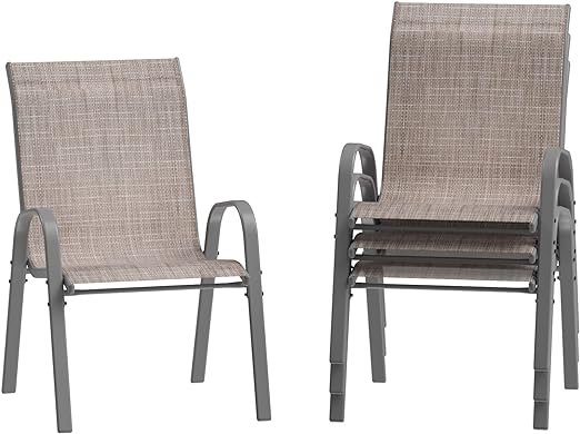 Patio Chairs Set of 4, Outdoor Stackable Dining Chairs for All Weather, Breathable