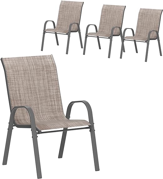 Patio Chairs Set of 4, Outdoor Stackable Dining Chairs for All Weather