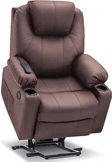 Electric Power Lift Recliner Chair Sofa with Massage and Heat for Elderly, 3 Positions, 2 Side Pockets, and Cup Holders