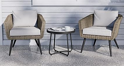 Boho Glam 3 Pieces Wicker Patio Bistro Set, All-Weather Patio Chairs