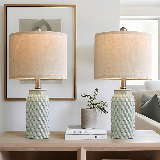 20.5 inches Modern Ceramic White Bedside Lamp Set of 2