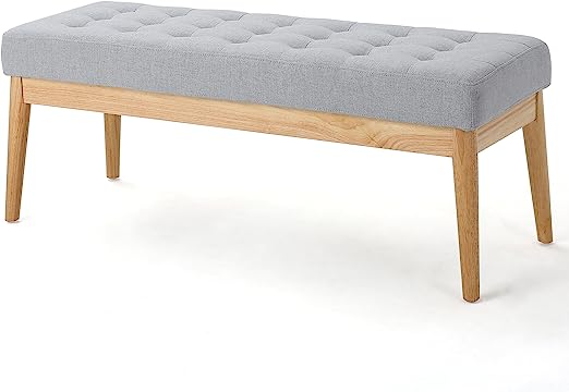 Saxon Fabric Bench, Light Grey, 15.75” D x 43.50” W x 17.00” H