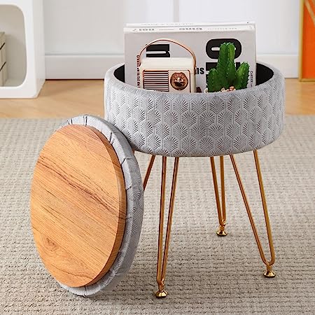 Cpintltr Velvet Storage Ottoman Round Footrest Stool Multifunctional Upholstered Ottoman