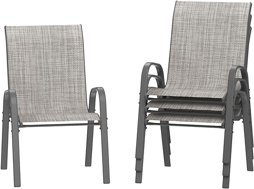 Patio Chairs Set of 4, Outdoor Stackable Dining Chairs for All Weather, Breathable