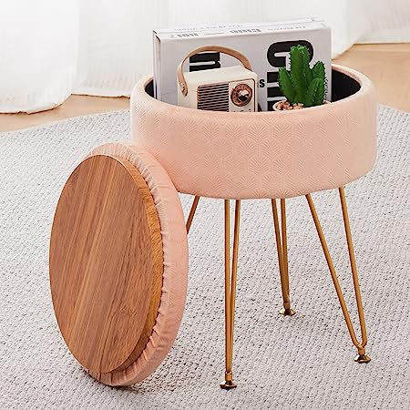 Cpintltr Velvet Storage Ottoman Round Footrest Stool Multifunctional Upholstered Ottoman