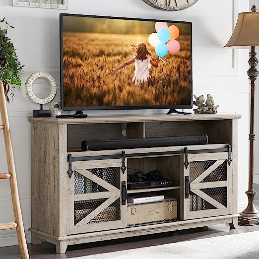 Farmhouse TV Stand for 65+ Inch TV, Industrial & Farmhouse Media Entertainment Center