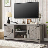 TV Stand for 75 Inch TV, Farmhouse TV Console Table with Barn Door Cabinets